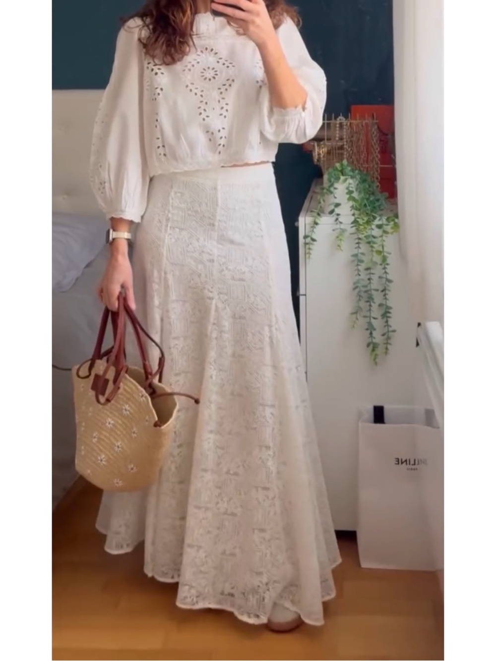 SEZANE White Ecru Flowy Embroidered Floral Lace Maxi Skirt Aglae Skirt - Picture 6 of 17